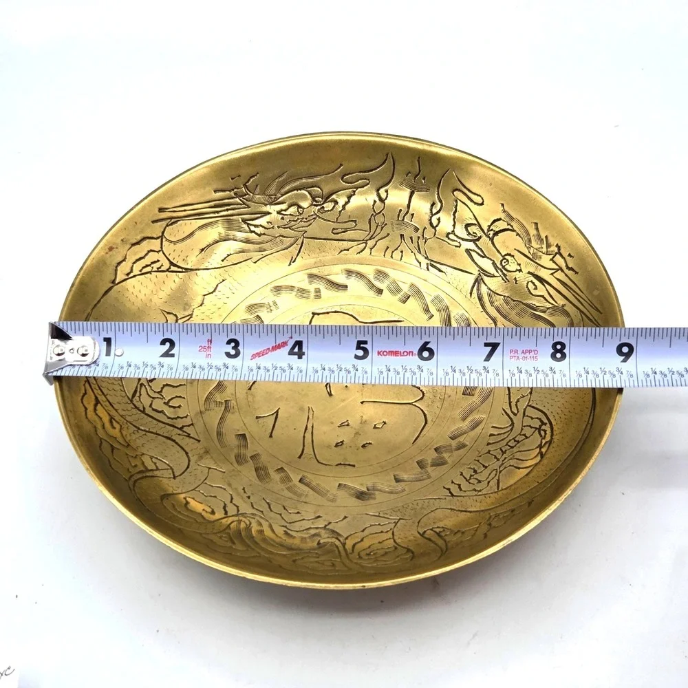 Vintage Solid Brass‎ Double Dragon Bowl 9